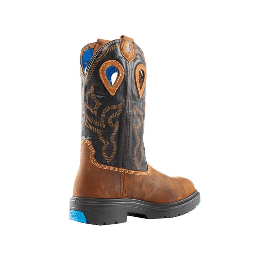 
                  
                    Angled Back View of Steel Blue - Blue Heeler Met Safety Boot in Brown/Black
                  
                