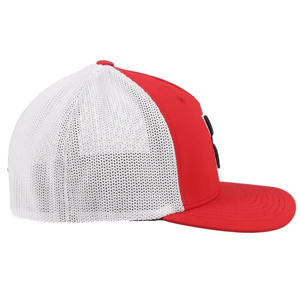 
                  
                    Red and white mesh cap on a white background
                  
                
