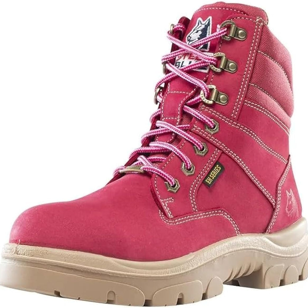 
                  
                    Angled Front View of Steel Blue Southern Cross Ladies Safety Boot in Pink
                  
                