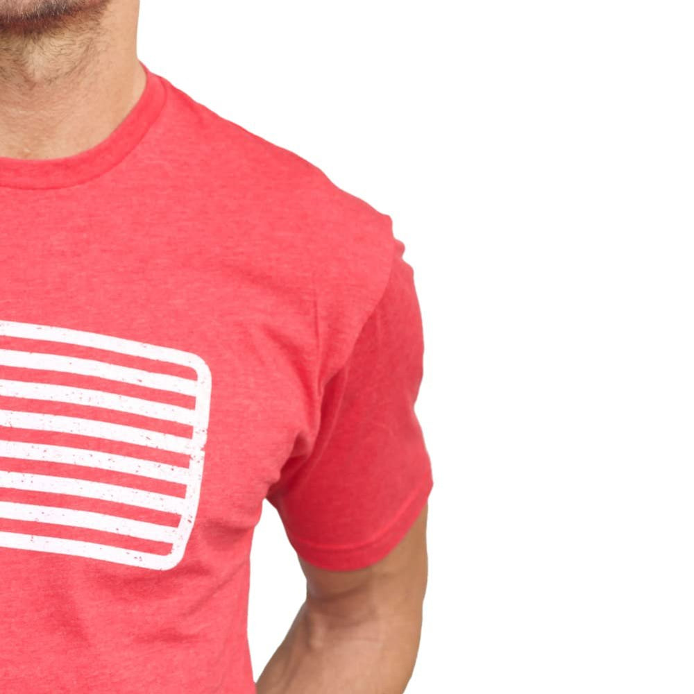 
                  
                    Sleeve of Kimes Ranch Men's American Trucker Short Sleeve T-Shirt, Red
                  
                