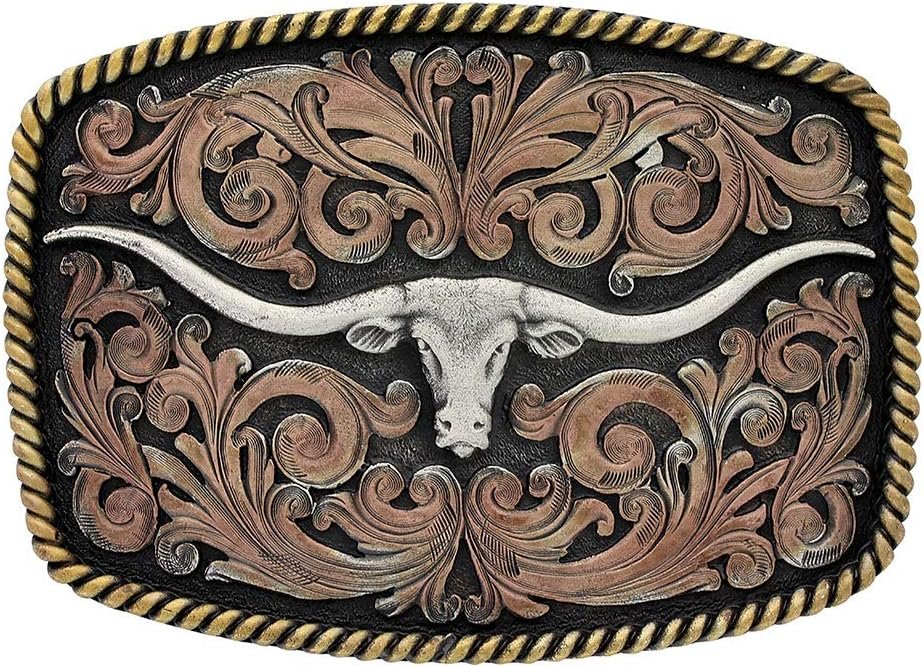 
                  
                    Montana Silversmiths Longhorn Attitude Western Belt Buckle, Rectangle, Braided Edge
                  
                