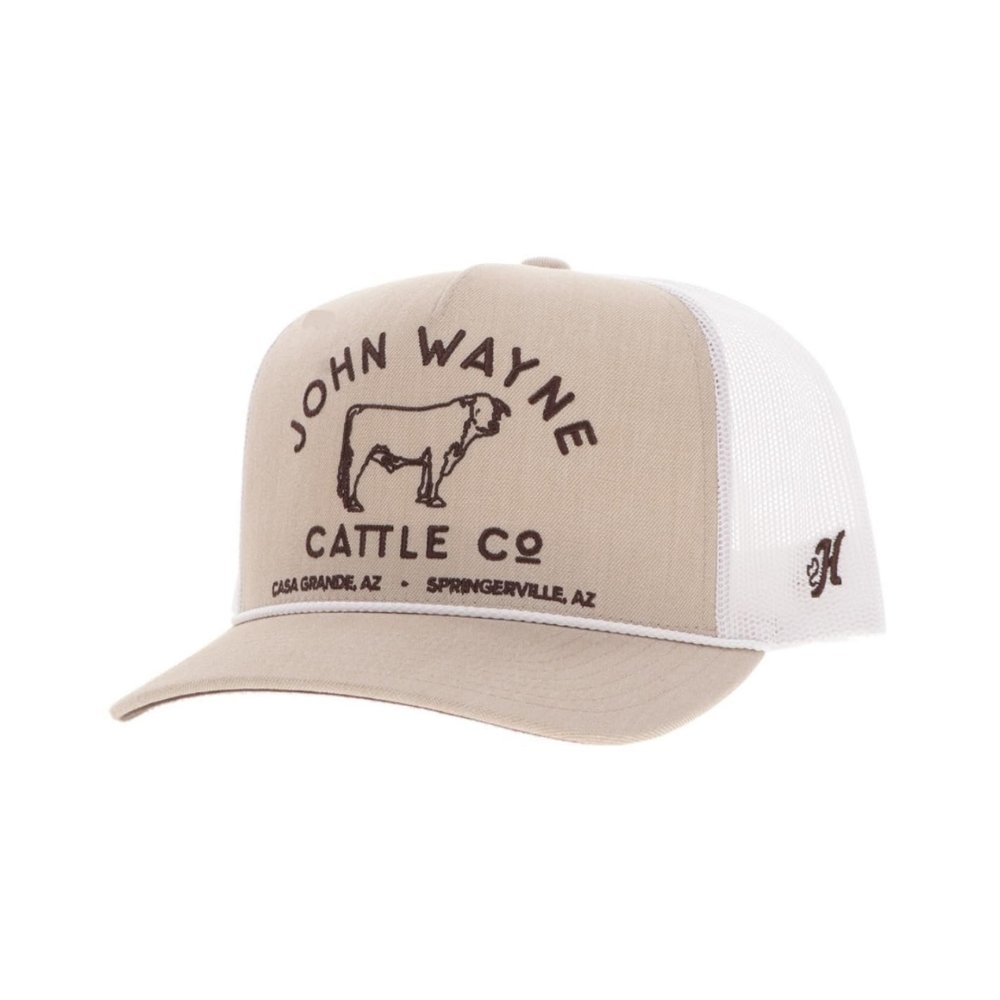 Hooey John Wayne 5-Panel Trucker Hat, Tan/White