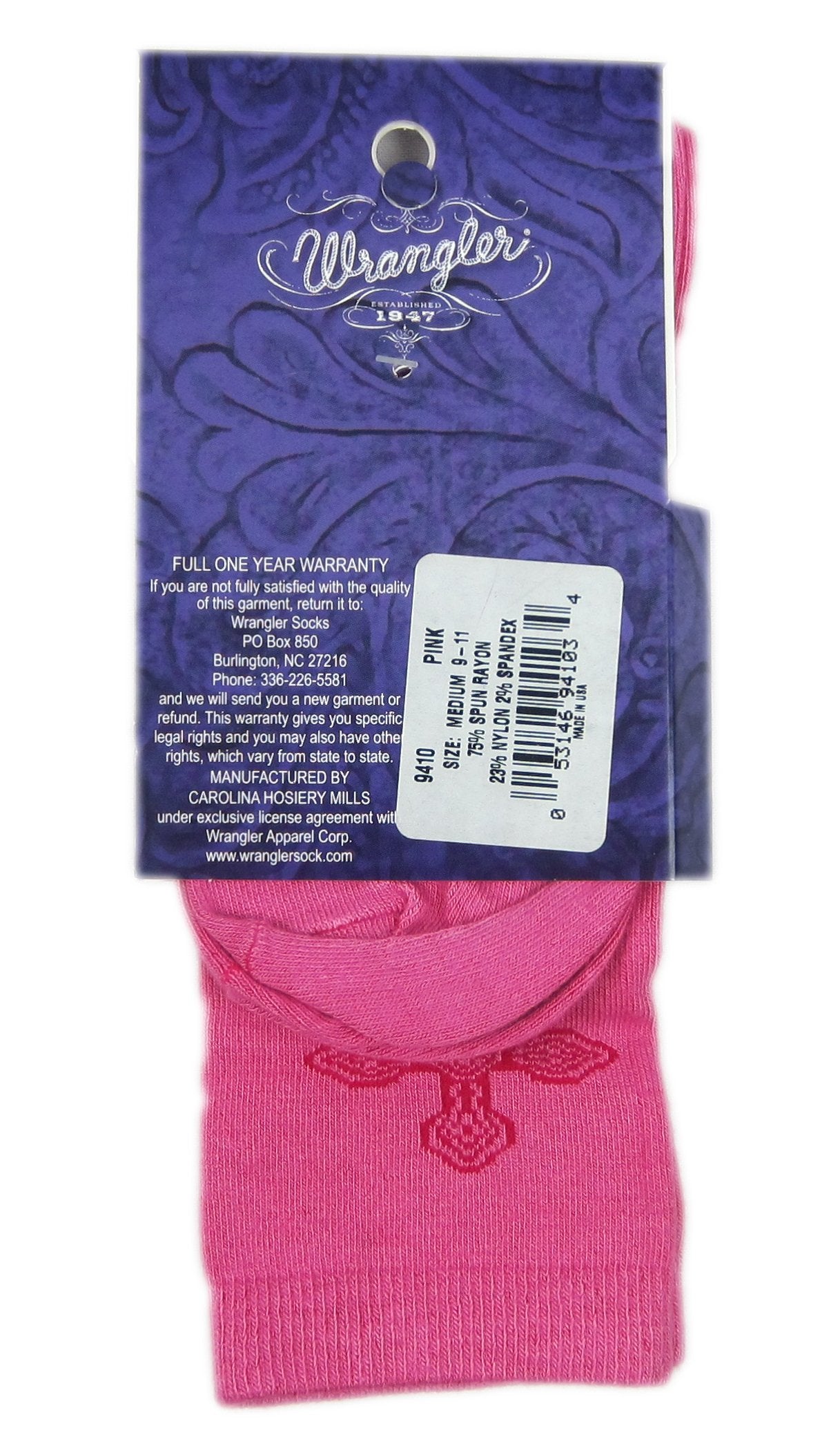 Wrangler Pink Cross Crew Socks Back
