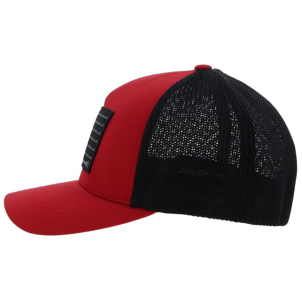 Side of Hooey Men’s “Liberty Roper” Flexfit Mesh-Back Hat with Patch, Red/Black