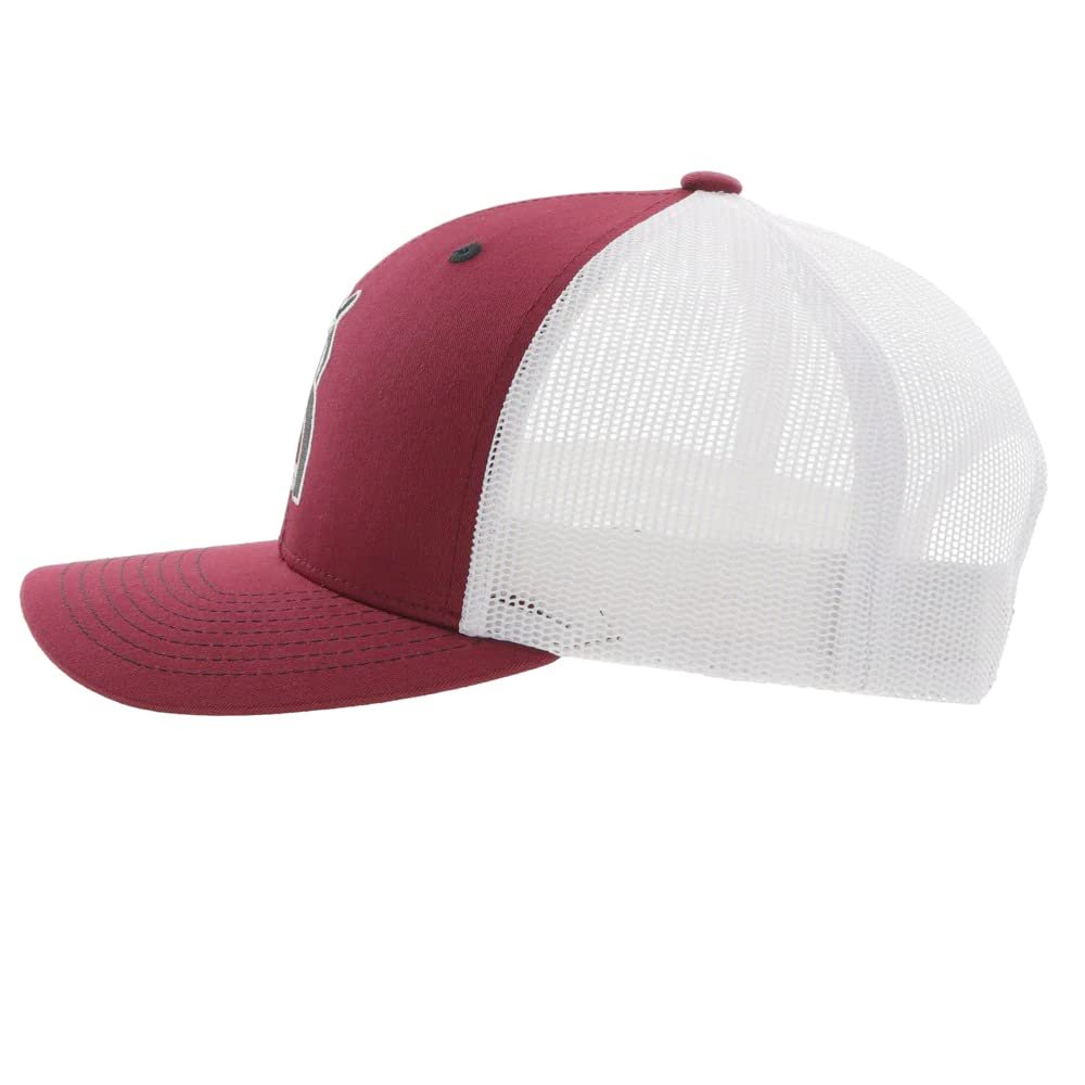 Red and white trucker cap on a white background