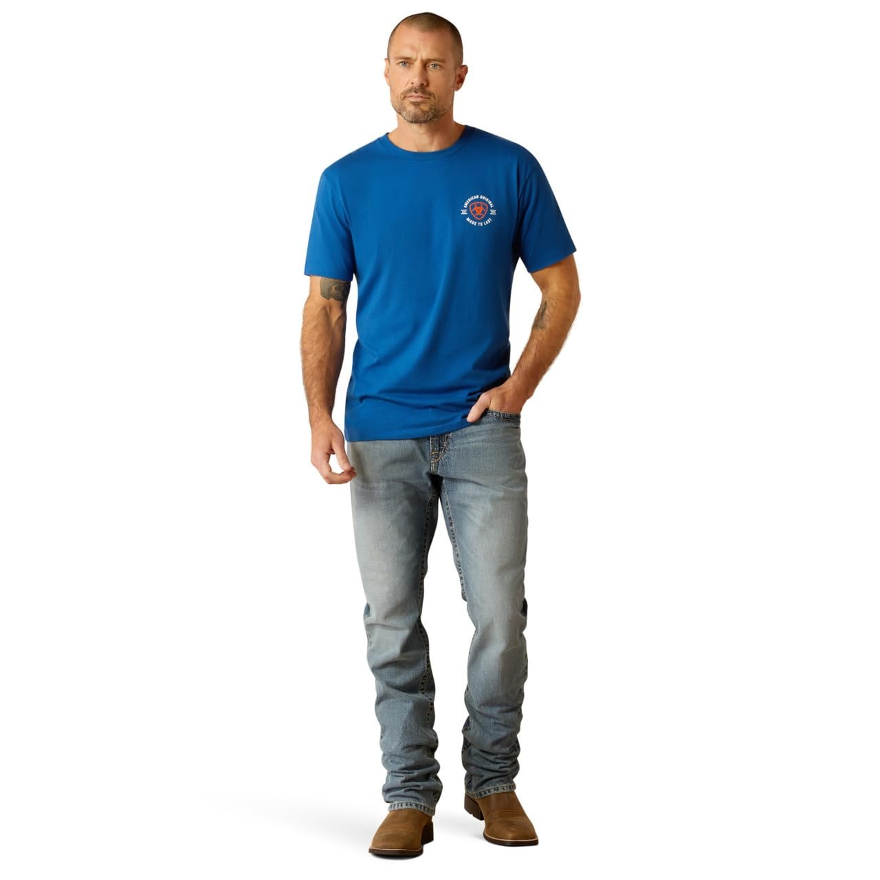Man Wearing Ariat Men's MTL Circle Graphic T-Shirt