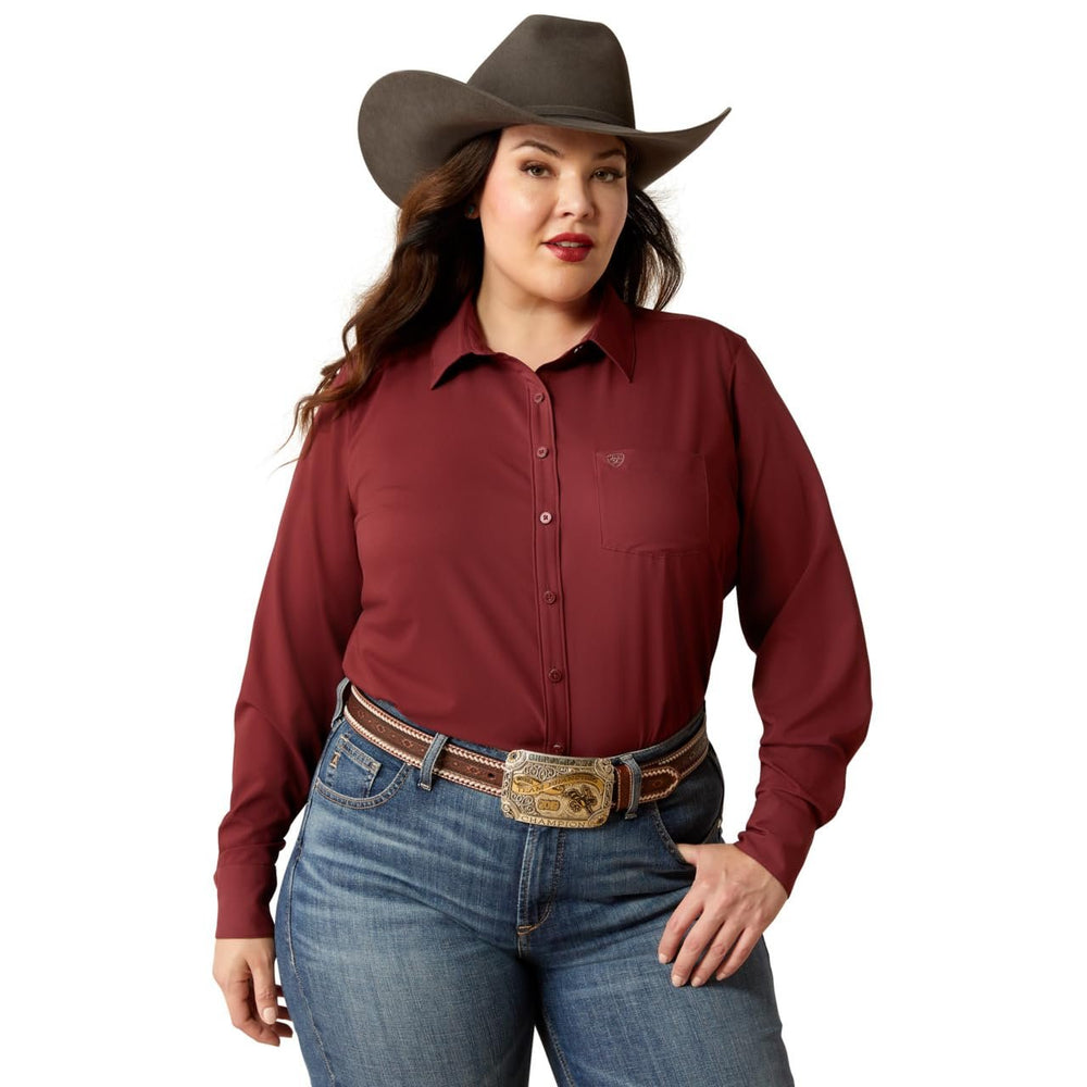 
                  
                    Cowgirl Wearing Ariat Women's Team Kirby Stretch Shirt in Tawny Port
                  
                