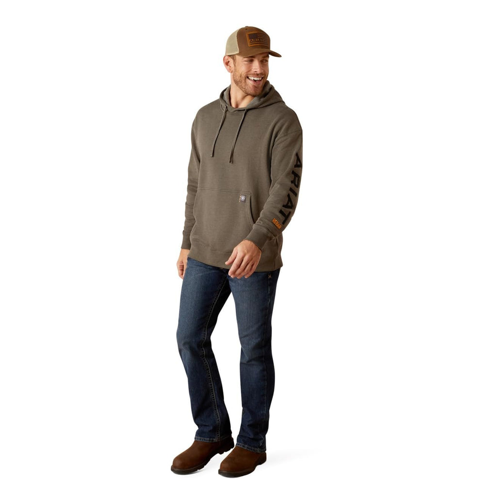 
                  
                    Man Wearing Ariat Men's Rebar Graphic Hoodie in Beluga Heather/Black
                  
                