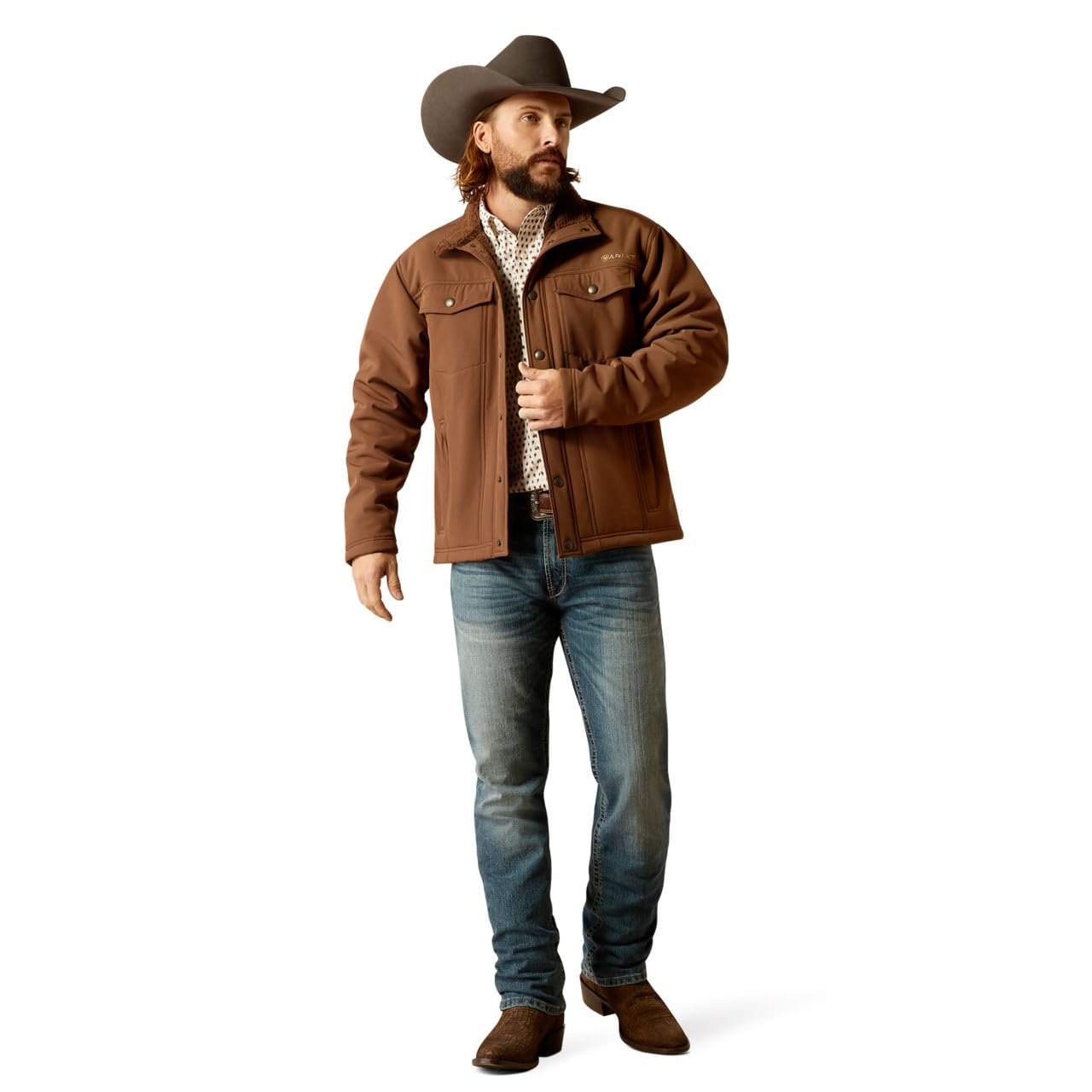 Man Wearing Ariat Men's Vernon Sherpa 2.0 Jacket in Carafe