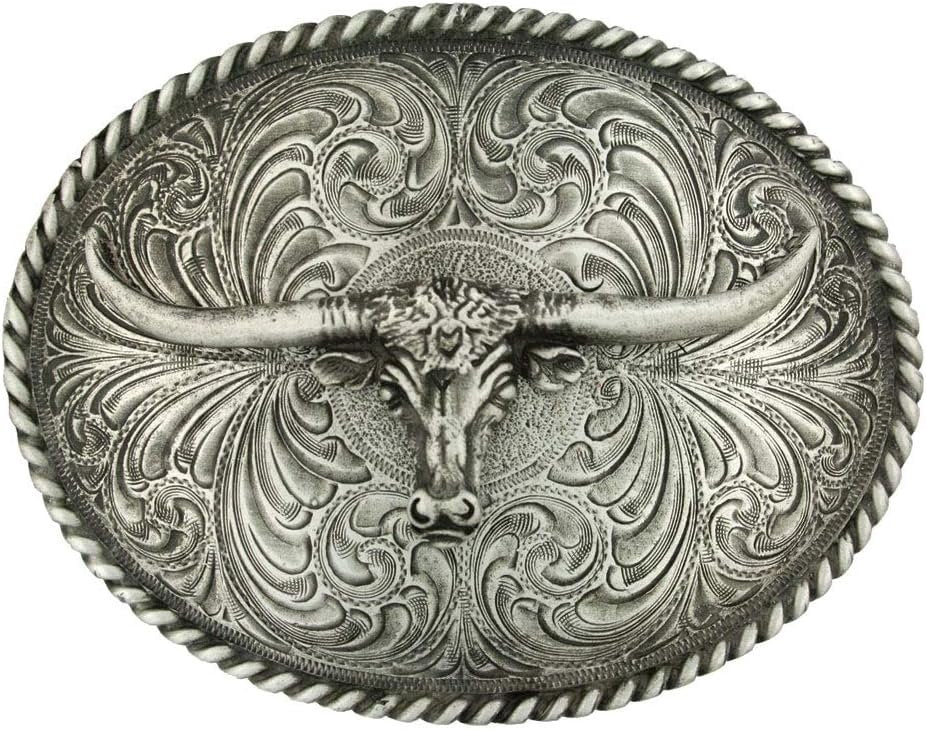 Montana Silversmiths Longhorn Attitude Western Belt Buckle, Oval