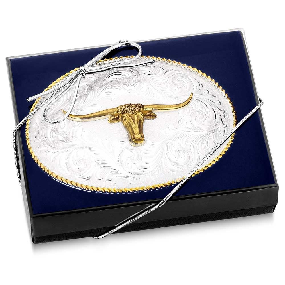 
                  
                    Montana Silversmiths Classic Western Two-Tone Buckle With Longhorn in Packaging
                  
                