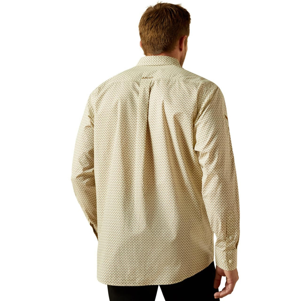 
                  
                    Back of Ariat Men's Team Pierce Classic Fit Shirt, Cream/Light Brown
                  
                