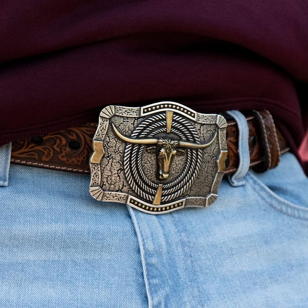 
                  
                    Man Wearing Montana Silversmiths Men's Ropin’ Ready Longhorn Attitude Buckle
                  
                