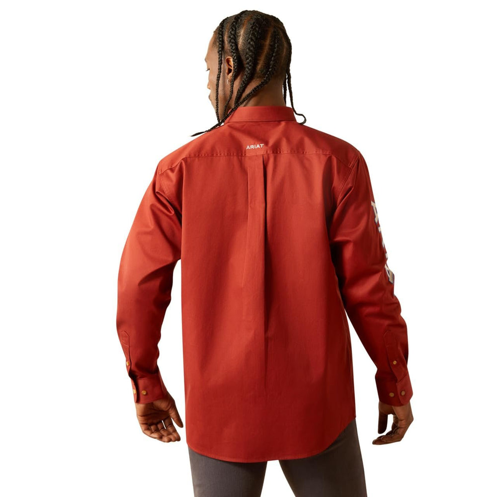 
                  
                    Back of Model Wearing Ariat Men's Team Logo Twill Classic Fit Shirt
                  
                