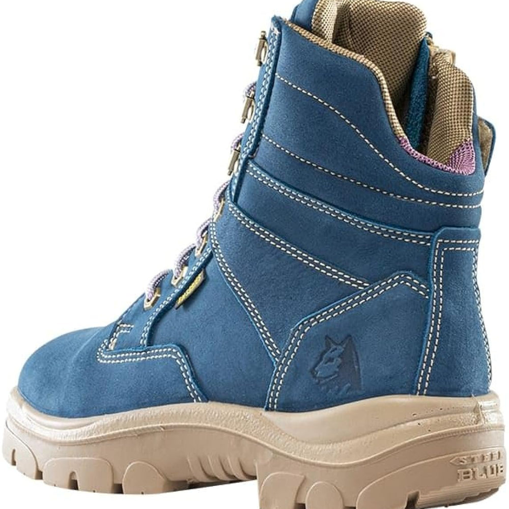 
                  
                    Angled Back View of Steel Blue Southern Cross Ladies Safety Boot in Blue
                  
                