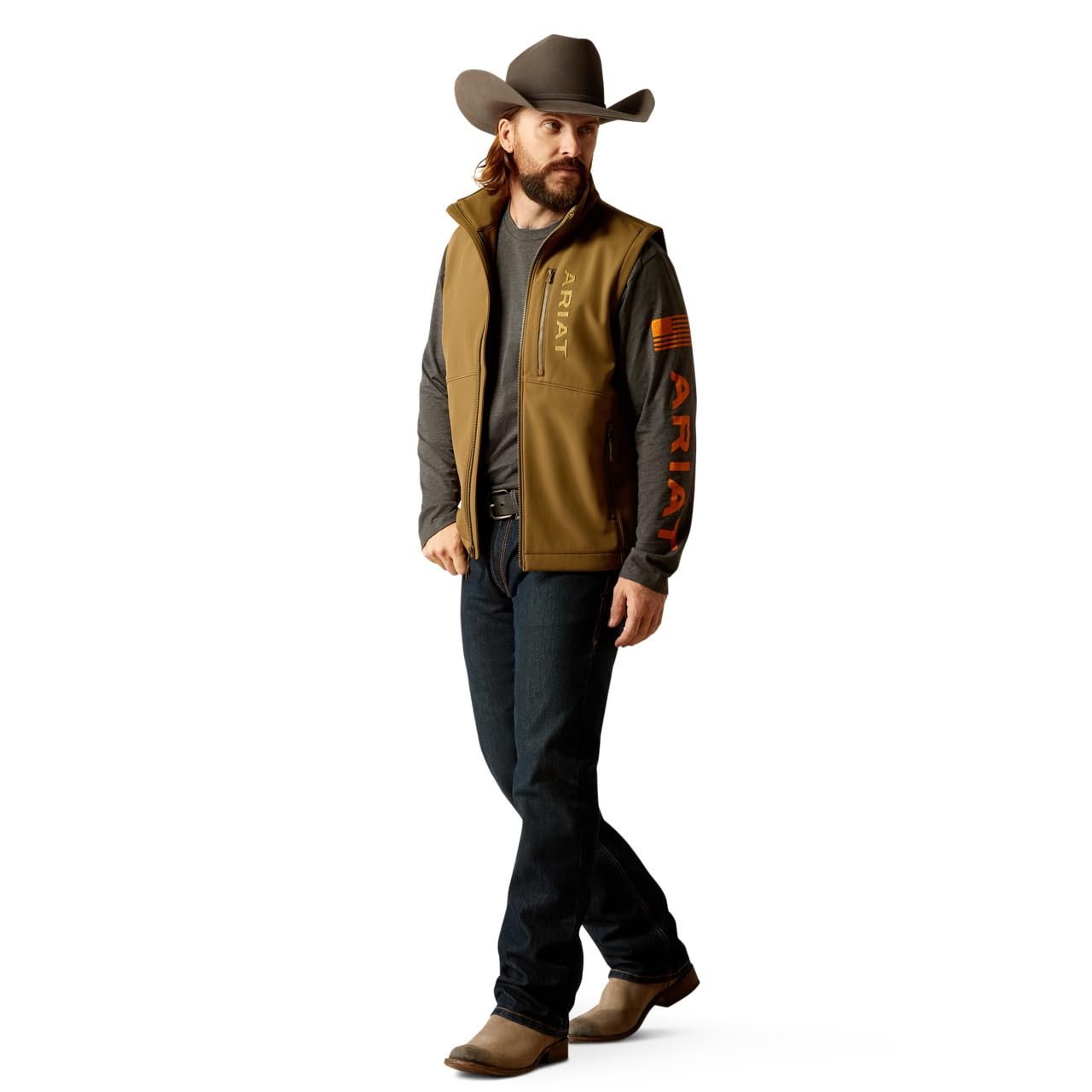 Man Wearing Ariat Men's Logan Softshell Vest