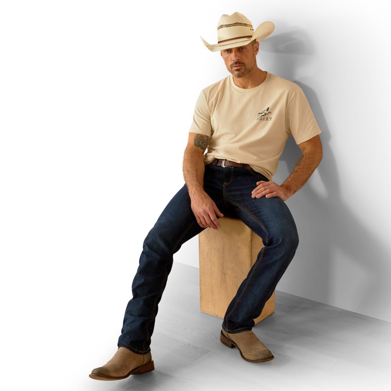 Man Wearing Ariat Men's Bronc Ridin' Heritage T-Shirt