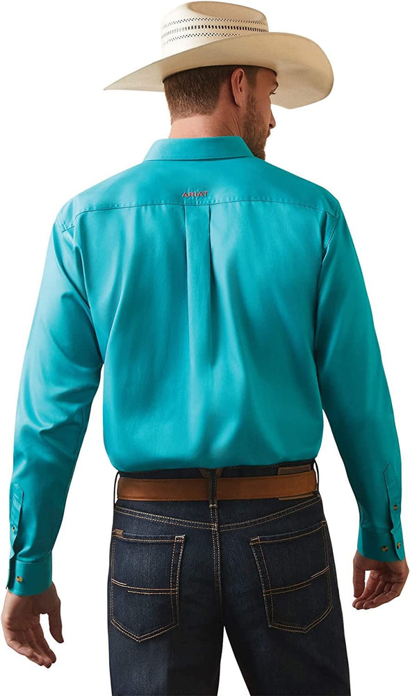
                  
                    Back of Ariat Men's Team Logo Twill Fitted Shirt in Teal
                  
                