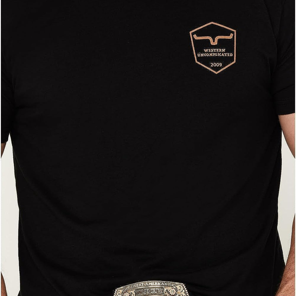 
                  
                    Close-up of Kimes Ranch Men's Shielded Trucker T-Shirt in Black
                  
                