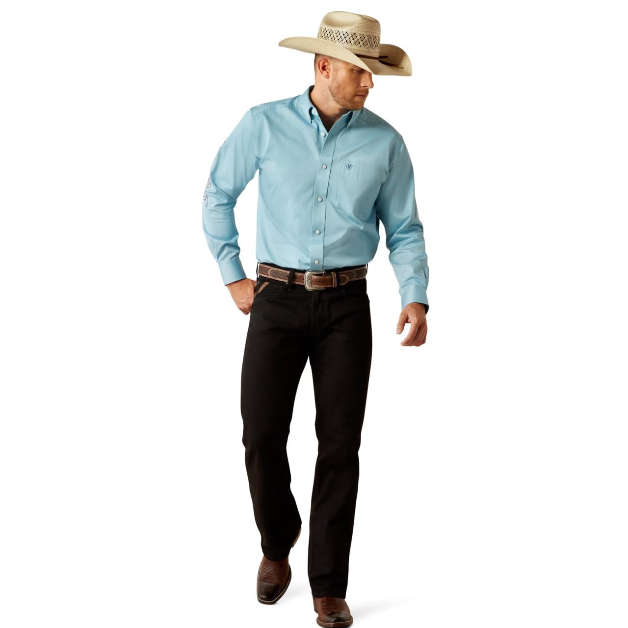 Cowboy Wearing Ariat Men's Team Logo Twill Classic Fit Shirt