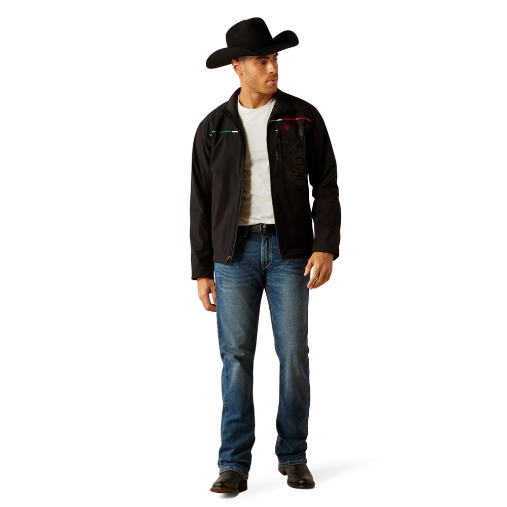 
                  
                    Man Wearing Ariat Men's Pioneer StretchShell Mexico Jacket
                  
                