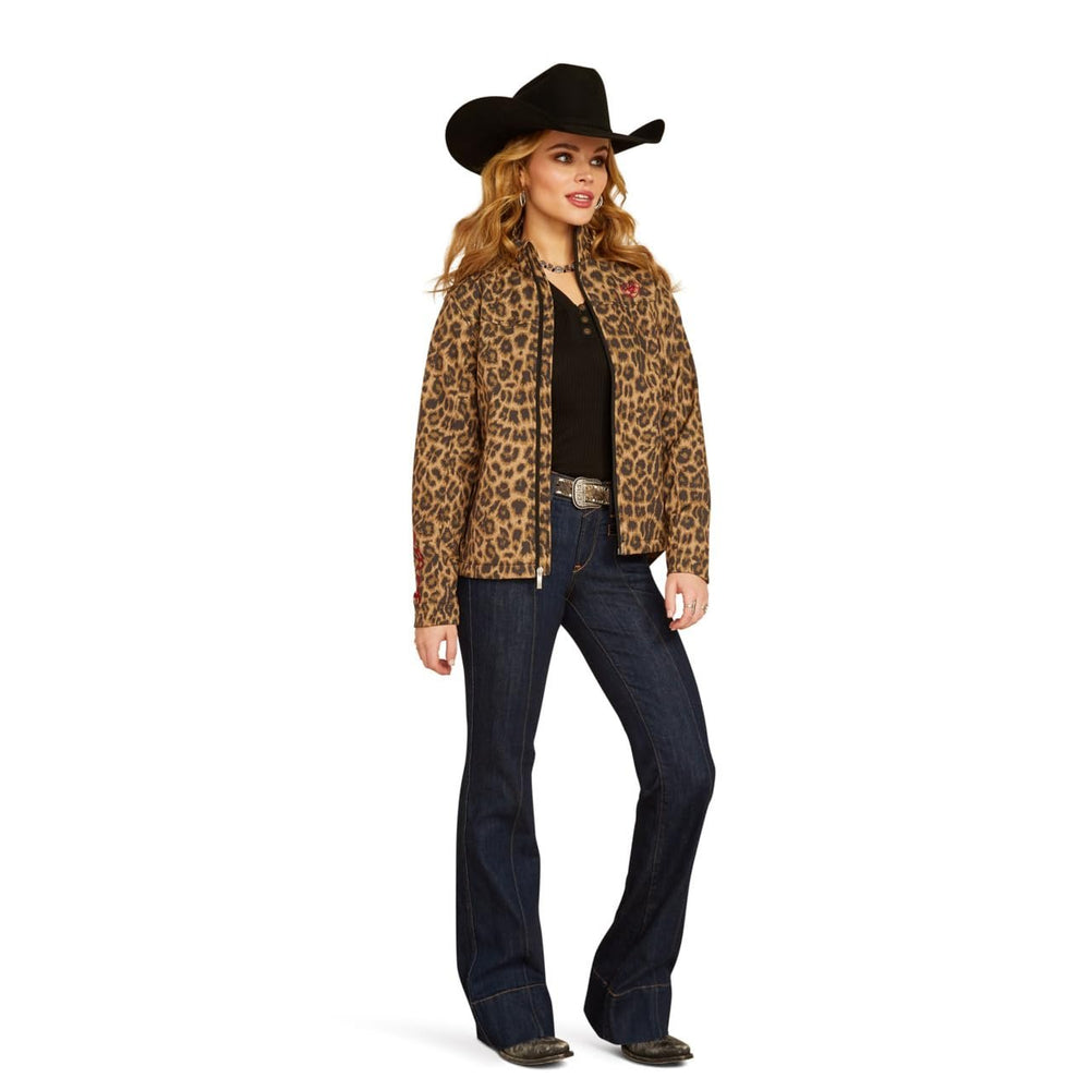 
                  
                    Woman Wearing Ariat Women's New Team Softshell Print Jacket in Lila Leopard
                  
                