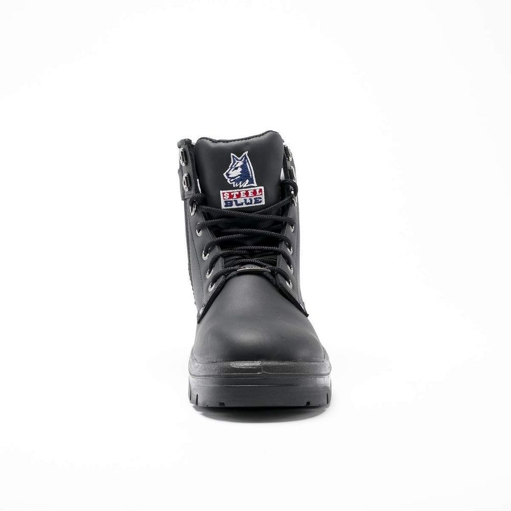 
                  
                    Front of Steel Blue Argyle Zip Work Boots in Black
                  
                