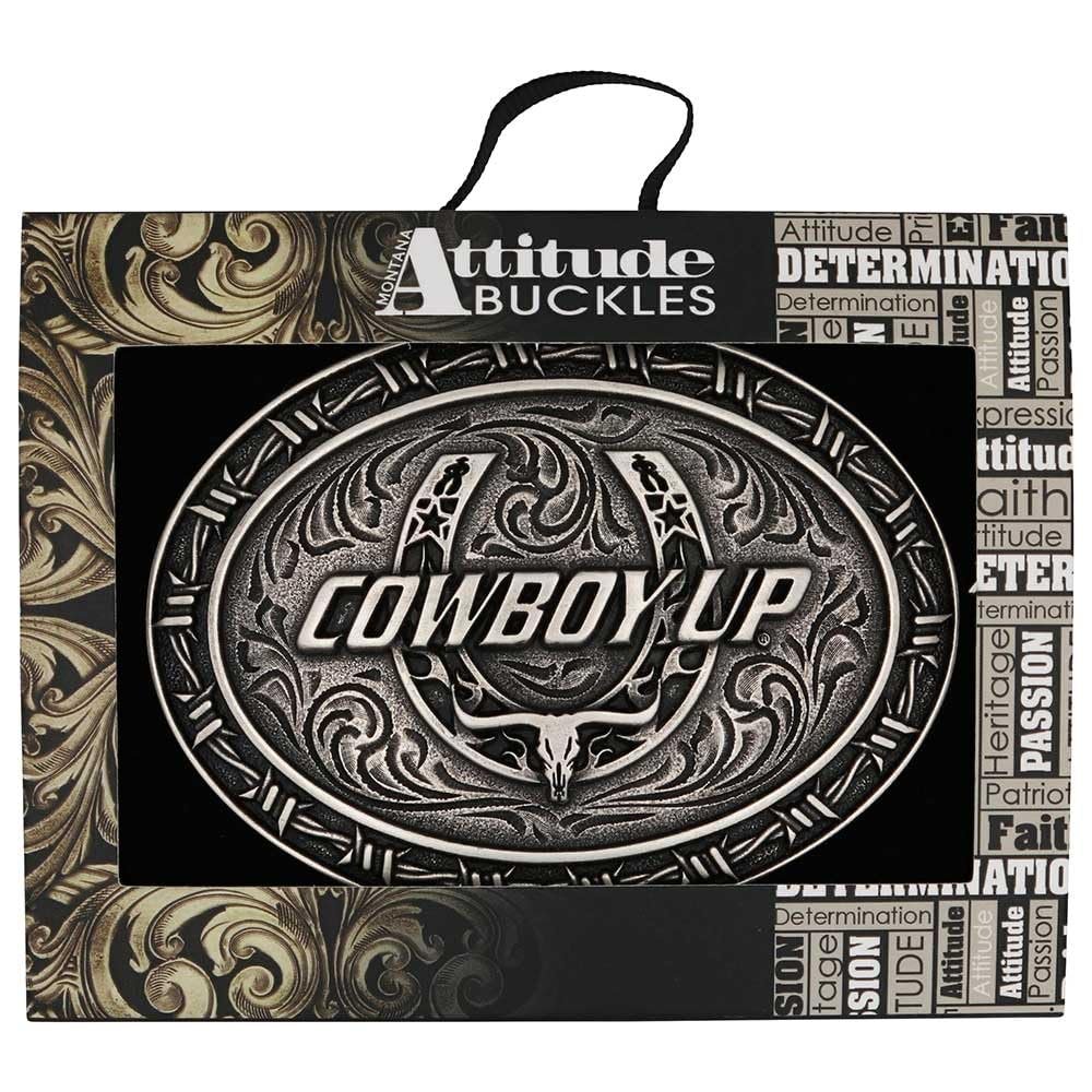 
                  
                    Montana Silversmiths Men's Cowboy Up Barbed Wire Buckle in Attitude Packaging
                  
                