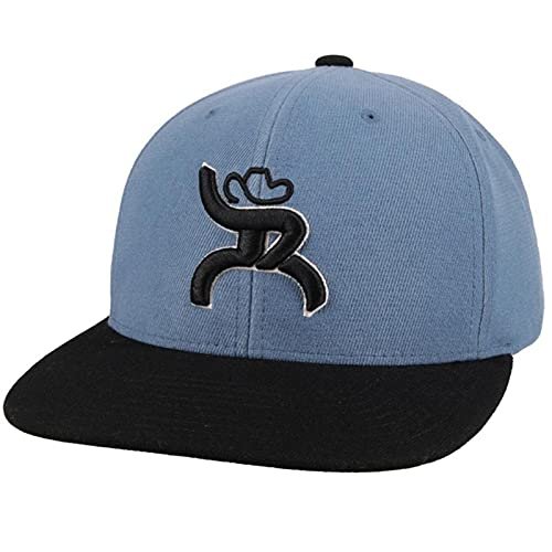 Blue and black cap with a logo on a white background