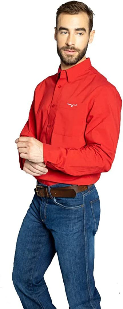 
                  
                    Side of Kimes Ranch Men's KR Team Dress Shirt in Red
                  
                
