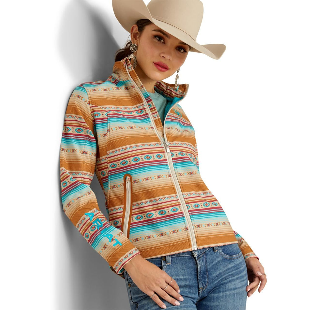 
                  
                    Front of Ariat Women's New Team Softshell Print Jacket in Fallon Serape Print
                  
                