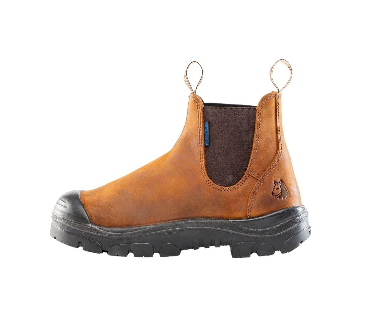 Side of Steel Blue Hobart PR Met: Bump Work Boot in Brown