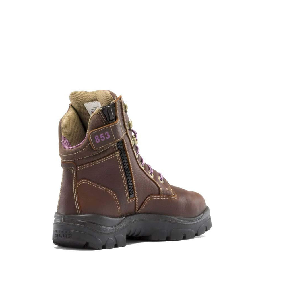 
                  
                    Angled Back View of Steel Blue Southern Cross Zip Ladies: Met / PR Midsole Work Boot in Oak
                  
                