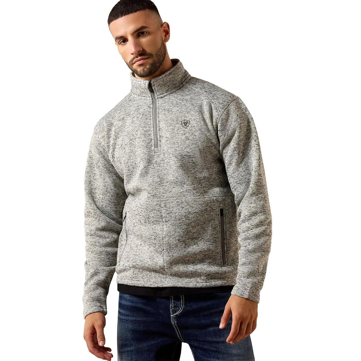 Ariat Men's Caldwell 1/4 Zip Sweater in heather grey front view