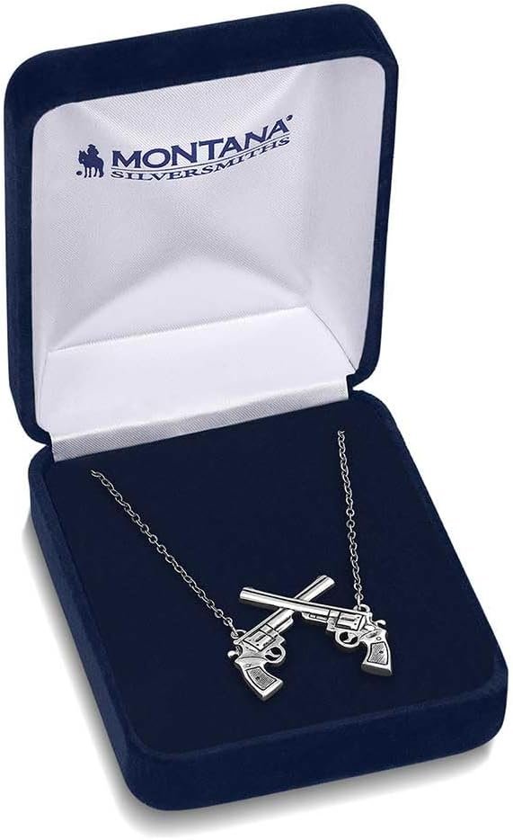 
                  
                    Montana Silversmiths Crossed Pistols Pendant Necklace in Velvet Box
                  
                