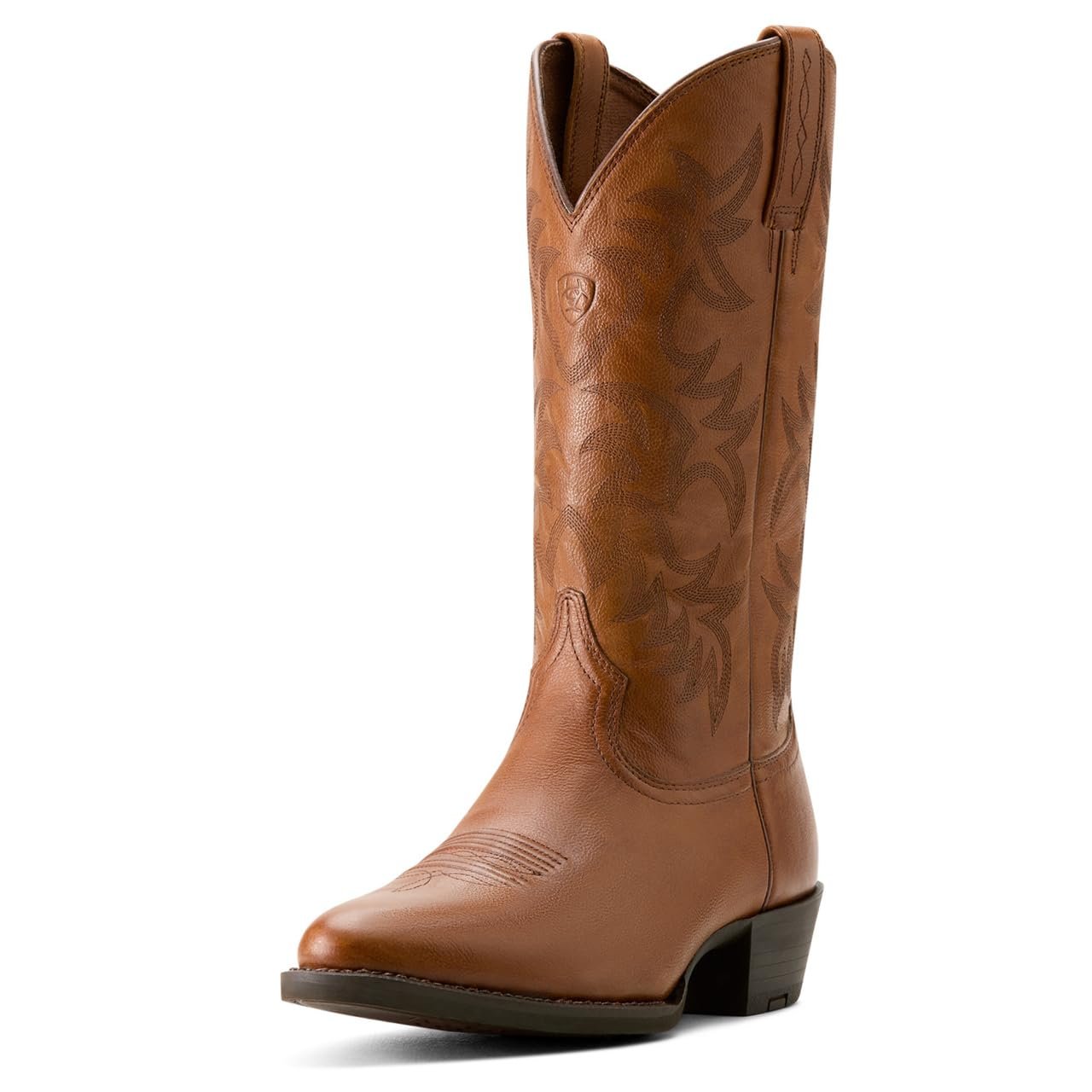 Front Angled View of Ariat Men's Heritage R Toe Western Boot in Cognac
