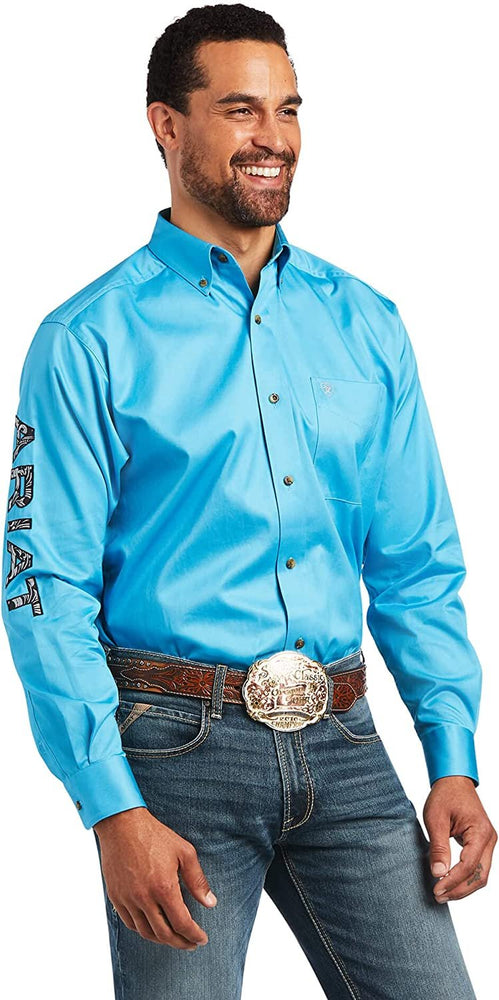 
                  
                    Ariat Men's Team Logo Twill Classic Fit Shirt in Riveria/Leather Tool
                  
                