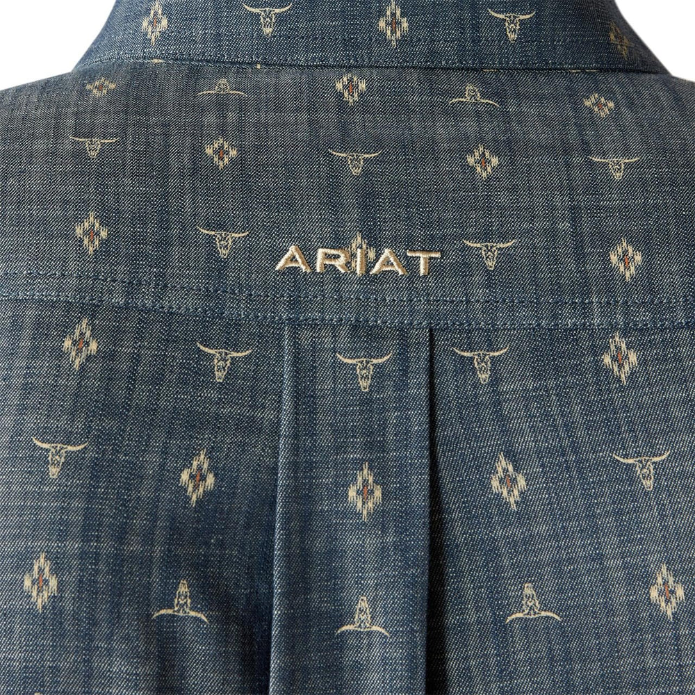 
                  
                    Back Logo of Ariat Men's Team Philibert Classic Fit Shirt in Chambray Blue/Khaki
                  
                