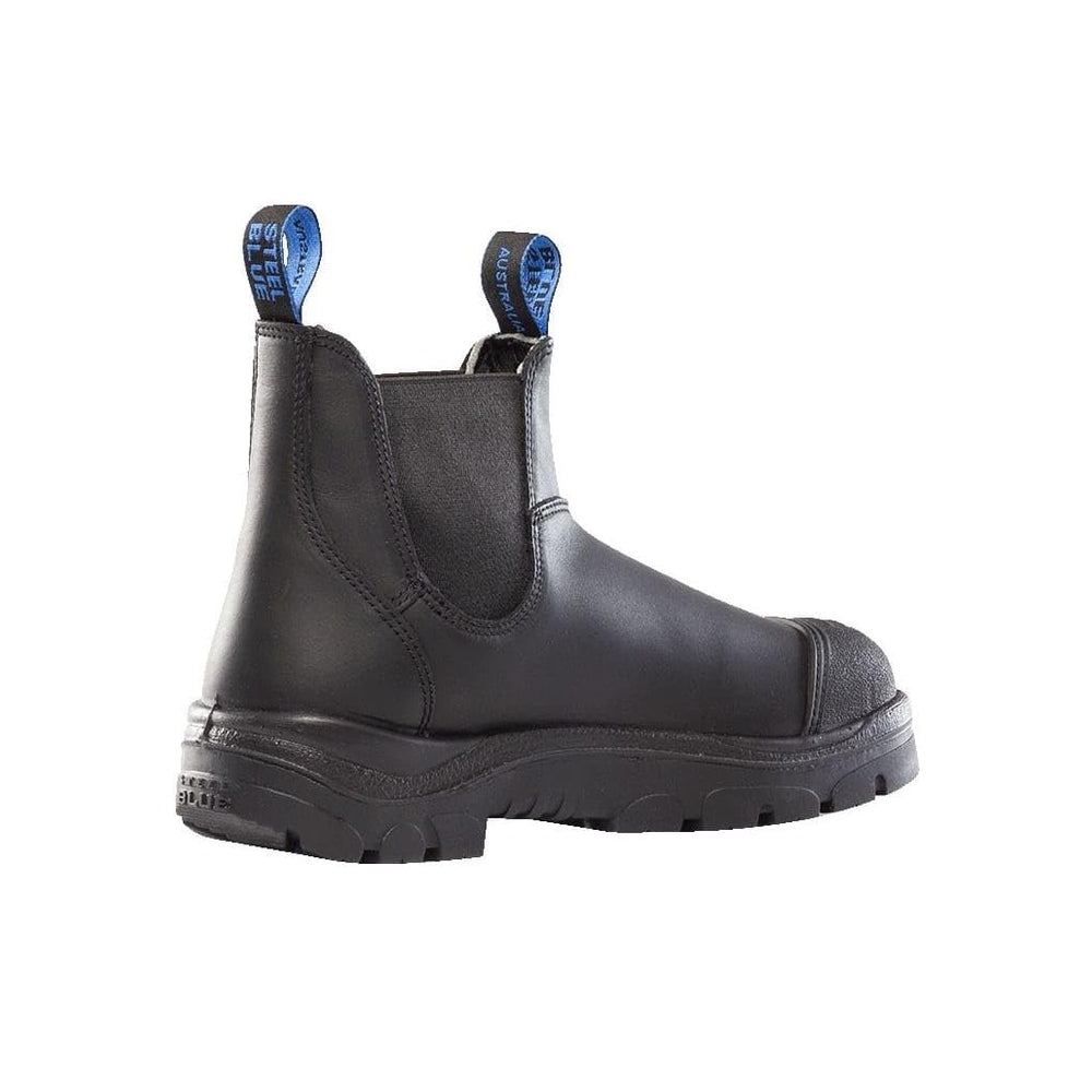 
                  
                    Back Angled View of Steel Blue Hobart: Scuff Cap Work Boot in Black
                  
                
