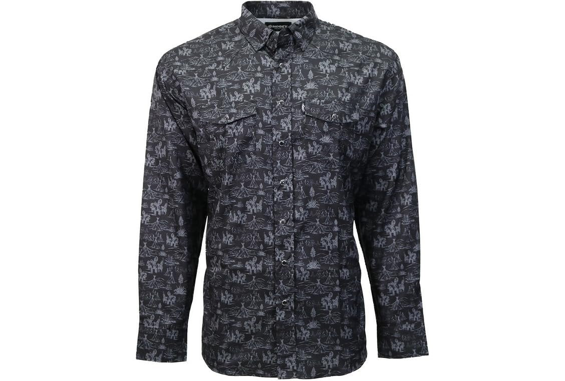 HOOEY Men's Sol Long Sleeve Pearl Snap Shirt Black/Grey Comache Pattern