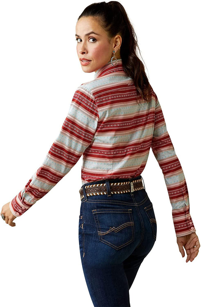 
                  
                    Back Angled View of Ariat Women's Team Kirby Stretch Shirt in Savannah Print
                  
                