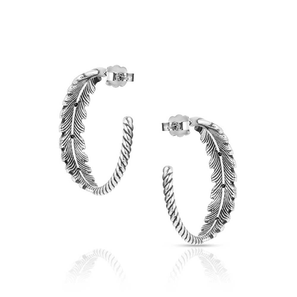Back of Montana Silversmiths Women's Feathered Path Hoop Earrings
