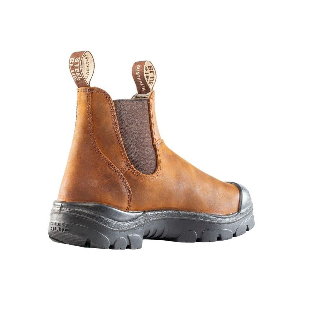 
                  
                    Angled Back View of Steel Blue Hobart PR Met: Bump Work Boot in Brown
                  
                
