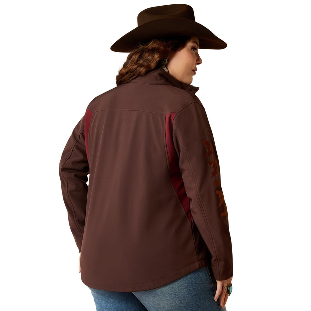 
                  
                    Back of Woman Wearing Ariat Women's New Team Softshell Jacket in Chocolate Plum/Tawny Port
                  
                