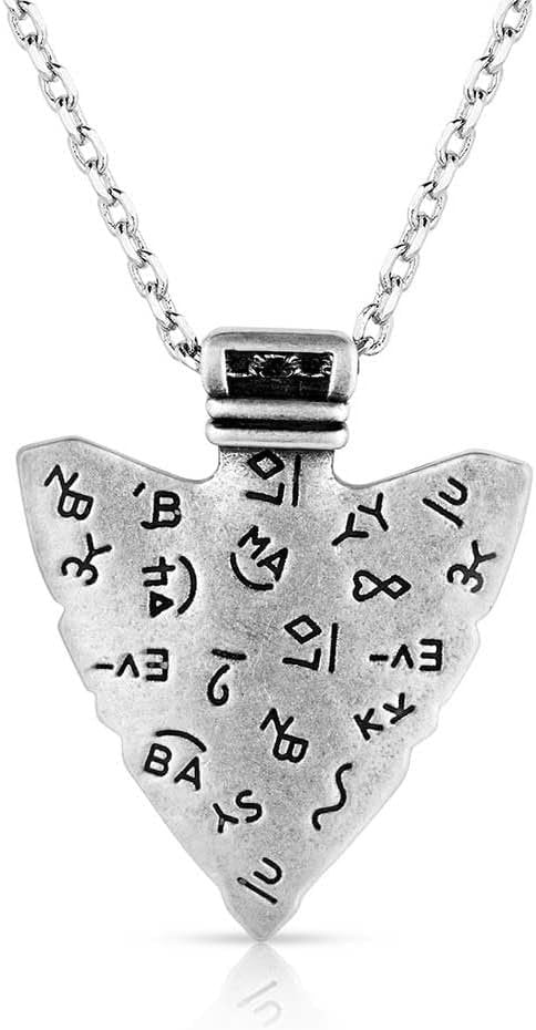Montana Silversmiths men's Western arrowhead necklace featuring a crafted turquoise inlay and polished silver-tone pendant.