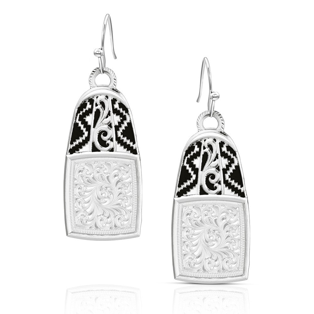 Montana Silversmiths Big Bend Dangle Earrings handcrafted in the USA featuring polished silver-tone detailing and timeless Western-inspired style.