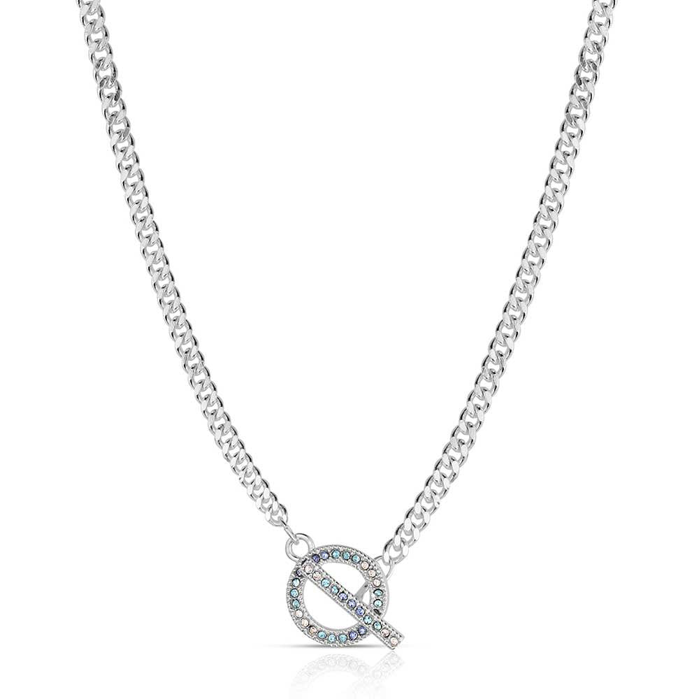 Montana Silversmiths Blue Horizon Crystal Toggle Necklace featuring brilliant blue crystals, a polished silver-tone finish, and an elegant toggle closure.