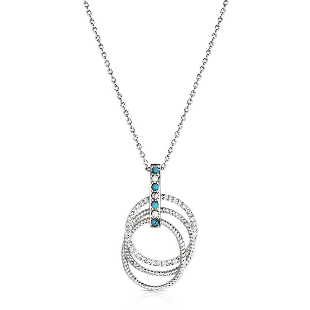 Montana Silversmiths Circle the West Necklace featuring a turquoise and crystal Western pendant with polished silver-tone styling.