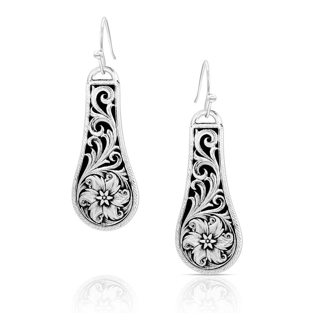 Montana Silversmiths Desert Marigold Floral Earrings featuring silver-tone floral dangles inspired by desert blooms and timeless Western elegance.