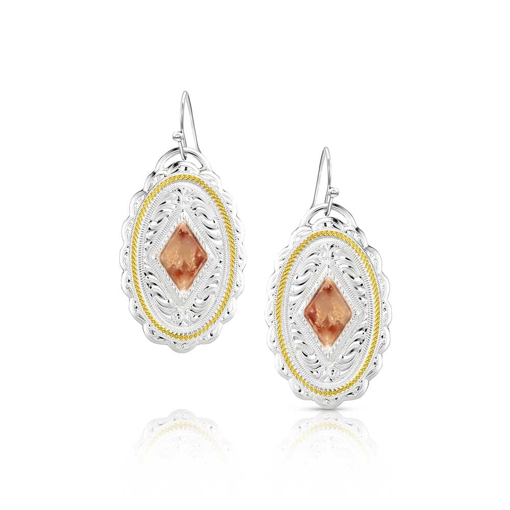 Montana Silversmiths Desert Stone Earrings featuring genuine red jasper stones, silver-tone detailing, and elegant Western dangle styling.